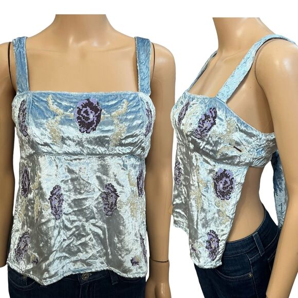 Urban Outfitters Tops - Kimchi Blue Urban Outfitters Jana Velvet Tank Backless Embroidered Floral